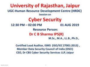UGC-Human Resource development Centre(HRDC), University of Rajasthan 01/08/2019 Cyber Security